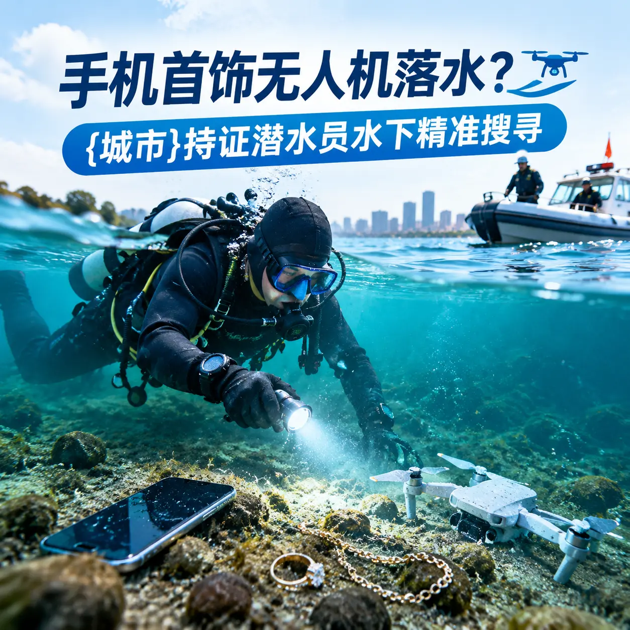 手机首饰无人机落水？普格持证潜水员水下精准搜寻