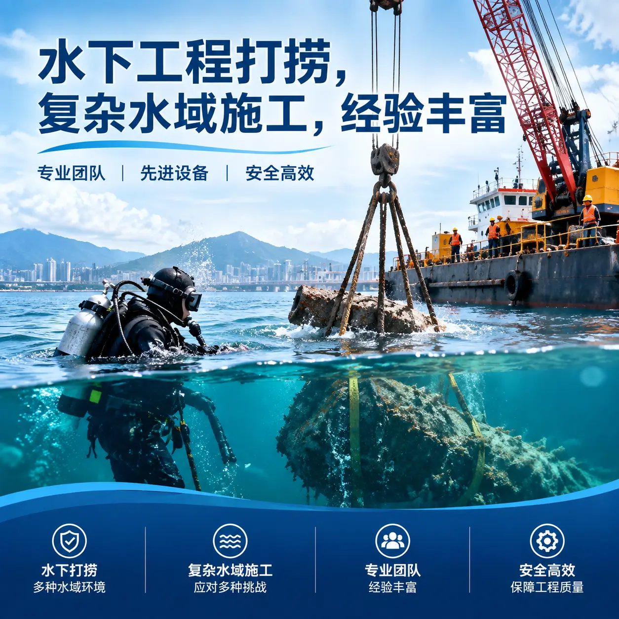 水下工程打捞，复杂水域施工，经验丰富普格